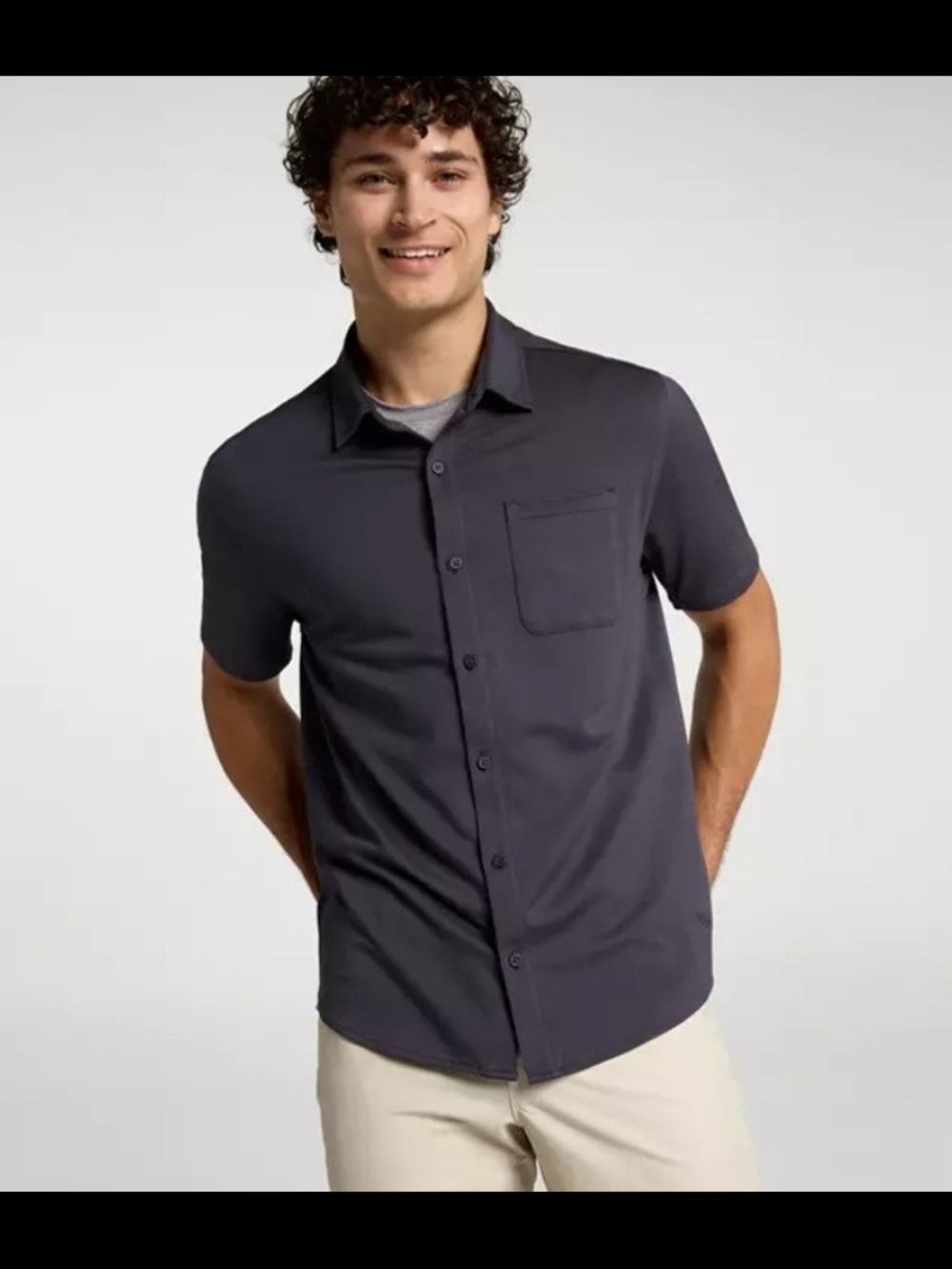 VRST Refined KnitShort-Sleeve Casual Button-Down Shirt in Graphic Charcoal